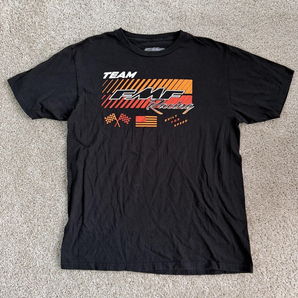 FMF Racing Team Graphic Shirt Mens Large Black USA Flag Motorsports Tee T-Shirt